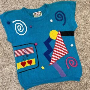 Vintage Cherry Stix LTD Sweater Women Size Medium 3D Pom Pom Abstract Applique